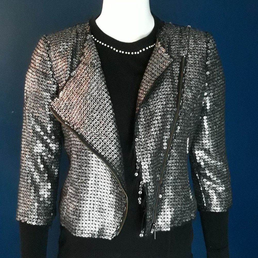 Express Cropped Jacket XS Sequin Moto Zipper